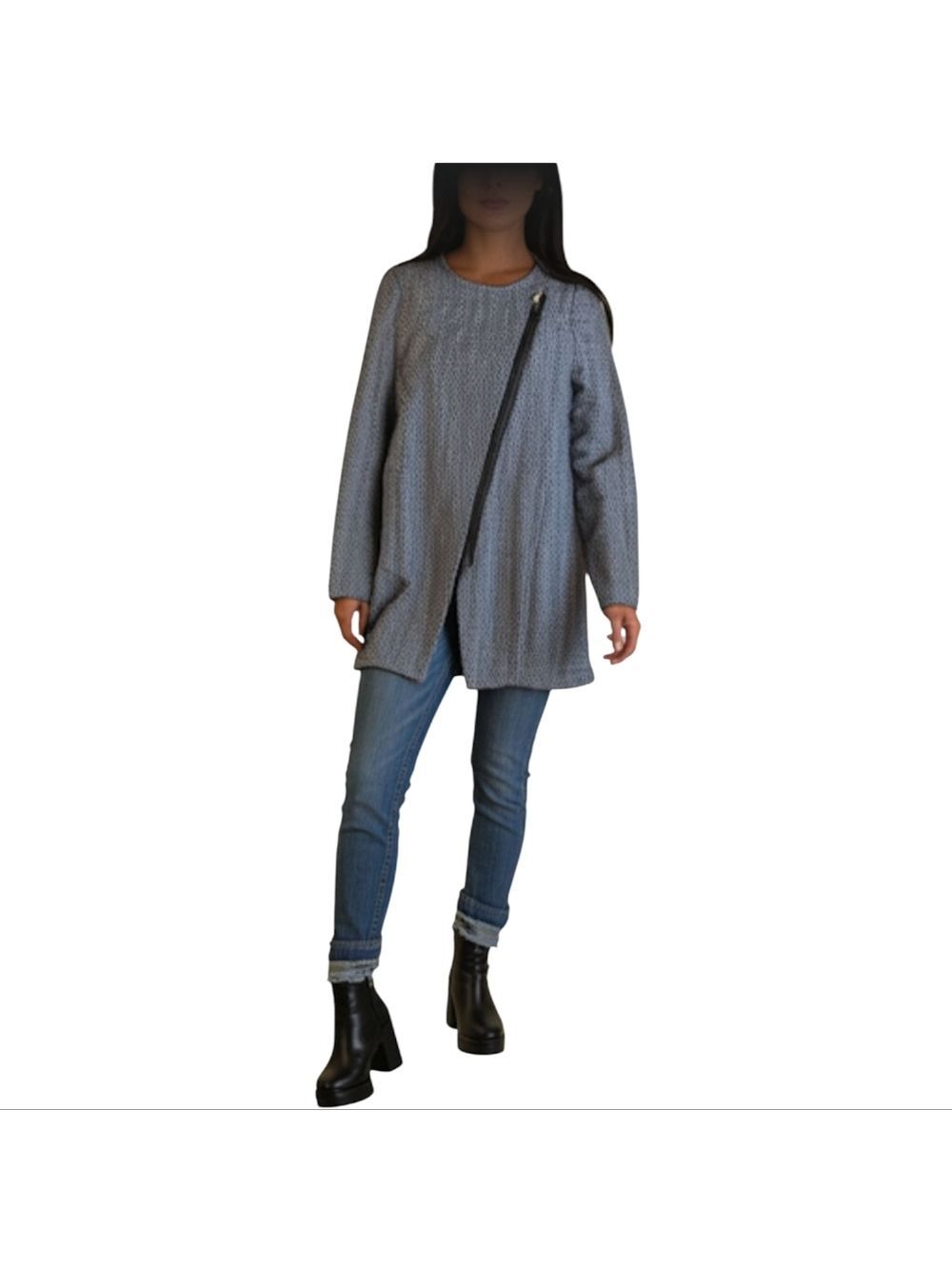 Banana Republic Fleece Asymmetrical Zip Herringbone Coat Size Medium EUC Trendy